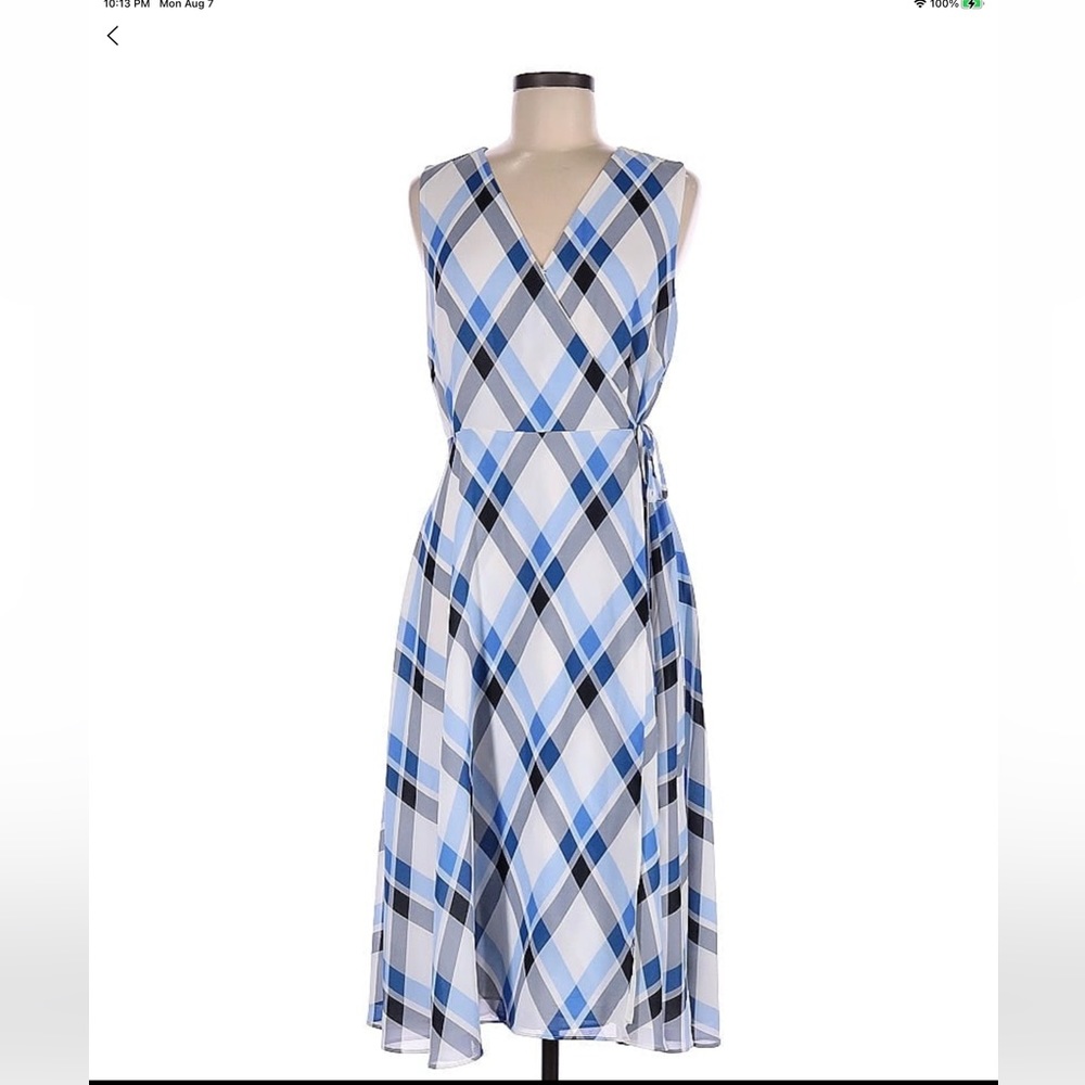 NWT Elegant Ann Taylor plaid midi wrap around dress